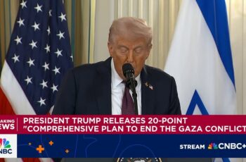 President Donald Trump's 20-point comprehensive plan for ending the Israel-Gaza war, detailing an immediate ceasefire, hostage and prisoner exchange, demilitarization of Gaza, humanitarian aid, and the establishment of a new international transitional governance structure led by a 'Peace Board' chaired by Trump."