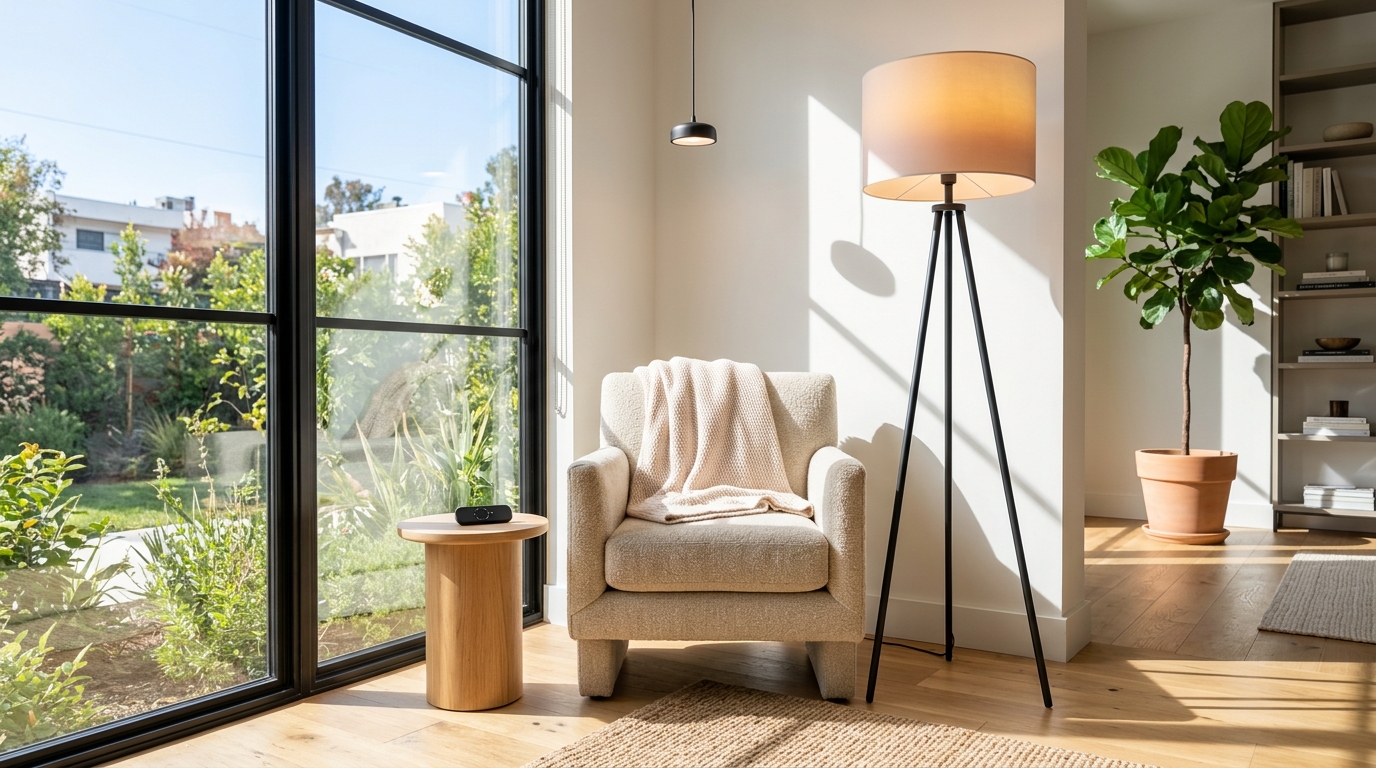 Collection of colorful smart light bulbs and lamps displayed together showing different lighting styles